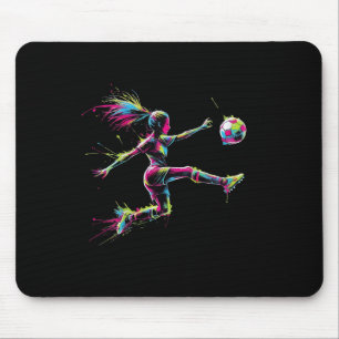 Kleurrijke Neon Meisje Voetbal Kunst Spetter Sport Muismat