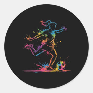 Kleurrijke Neon Meisje Voetbal Kunst Spetter Sport Ronde Sticker