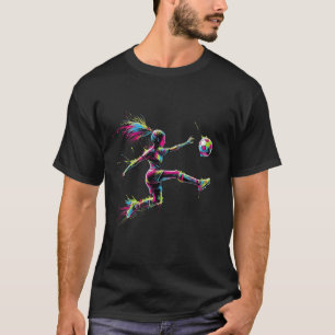 Kleurrijke Neon Meisje Voetbal Kunst Spetter Sport T-shirt