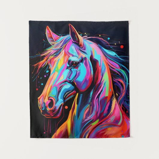 Kleurrijke neon paard tapestry wandkleed (Voorkant)