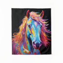 Kleurrijke neon paard tapestry
