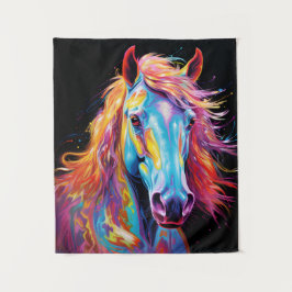 Kleurrijke neon paard tapestry wandkleed
