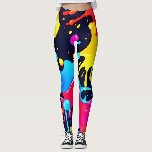 Kleurrijke Neon Paint Splatter Art Leggings (Voorkant)