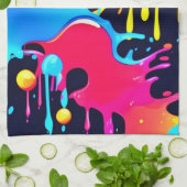 Kleurrijke Neon Paint Splatter Art Theedoek (Gevouwen)