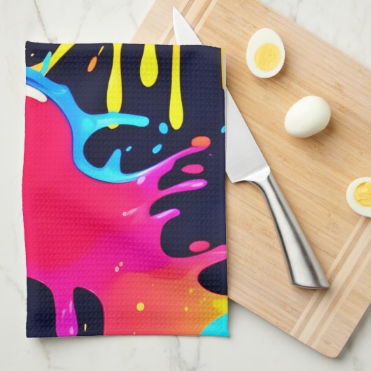 Kleurrijke Neon Paint Splatter Art Theedoek (Quarter Fold)