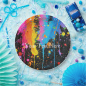 Kleurrijke Neon Paint Splatter Gepersonaliseerd Papieren Bordje (Feest)