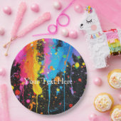 Kleurrijke Neon Paint Splatter Gepersonaliseerd Papieren Bordje (Feest)