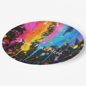 Kleurrijke Neon Paint Splatter Gepersonaliseerd Papieren Bordje (Gekanteld)