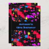 Kleurrijke Neon, Paint Splatter Paintball verjaard Kaart (Voorkant / Achterkant)