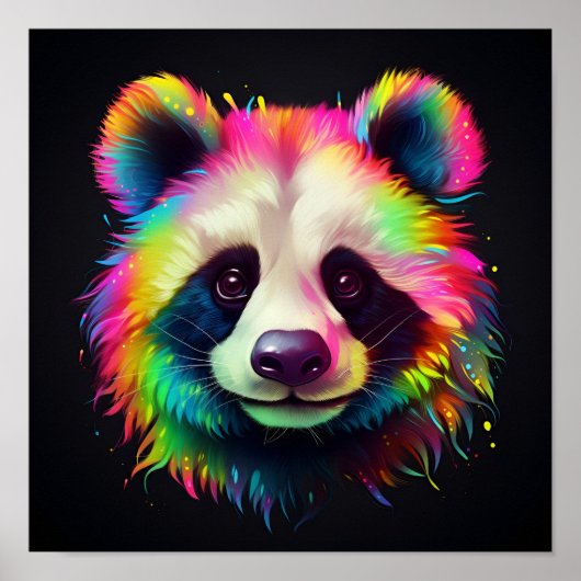 Kleurrijke Neon Panda beer digitale kunst print, Poster (Voorkant)