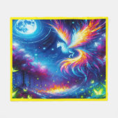 Kleurrijke Neon Phoenix met Night Sky | Fleece Deken (Voorkant (Horizontaal))