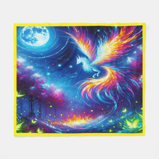 Kleurrijke Neon Phoenix met Night Sky | Fleece Deken (Voorkant (Horizontaal))
