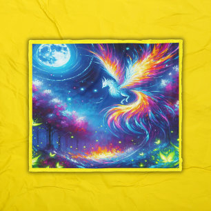 Kleurrijke Neon Phoenix met Night Sky Fleece Deken