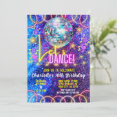 Kleurrijke Neon Pink Glow Girl's Let's Dance Party Kaart (Staand voorkant)