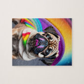 Kleurrijke Neon Schattige Pug Legpuzzel (Horizontaal)
