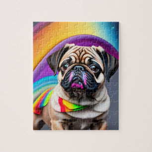 Kleurrijke Neon Schattige Pug Legpuzzel