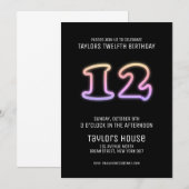 Kleurrijke Neon Sign 12e trendy verjaardagsfeestje Kaart (Voorkant / Achterkant)