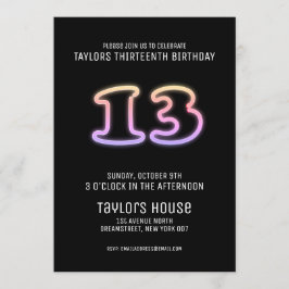 Kleurrijke Neon Sign 13e trendy verjaardagsfeestje Kaart