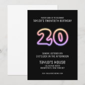 Kleurrijke Neon Sign 20e trendy verjaardagsfeestje Kaart (Voorkant / Achterkant)