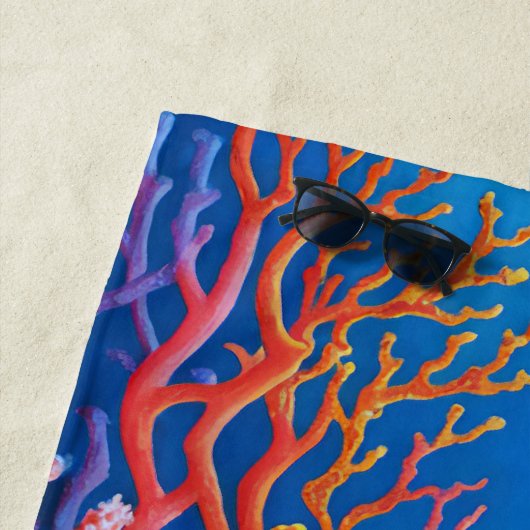 Kleurrijke Neon Sinaasappel Ocean Coral gepersonal Strandlaken (In situ)