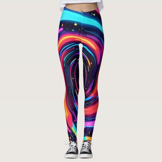 Kleurrijke Neon Spiral Abstracte Kunst Leggings (Voorkant)