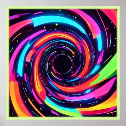 Kleurrijke Neon Spiral Abstracte Kunst Poster (Voorkant)