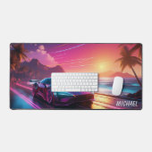Kleurrijke Neon Sportscar Sunset Desk Mat (Keyboard & Muis)