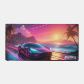 Kleurrijke Neon Sportscar Sunset Desk Mat (Voorkant)