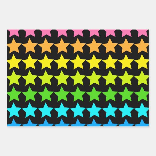 Kleurrijke neon sterren op zwart inpakpapier vel (Voorkant 2)