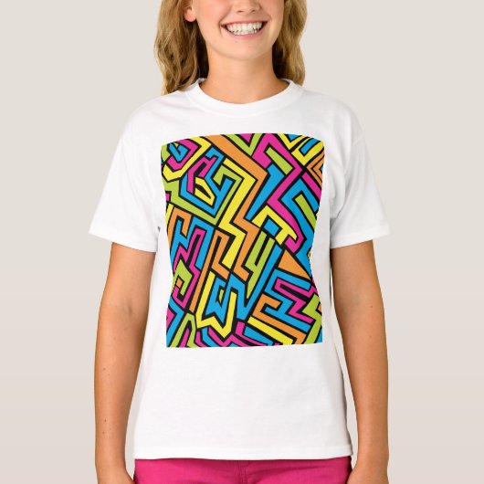 Kleurrijke Neon Street Art Patroon T-shirt (Voorkant)