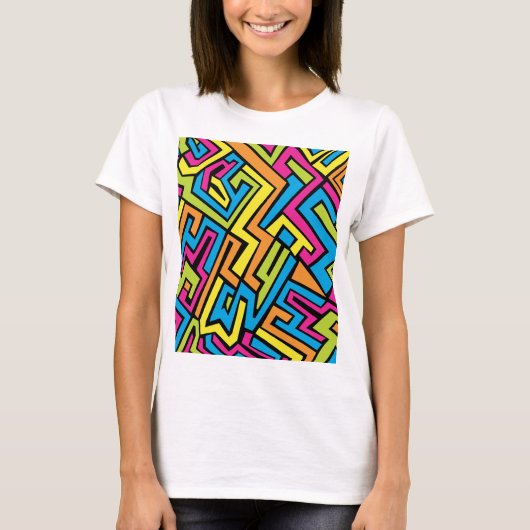 Kleurrijke Neon Street Art Patroon T-shirt (Voorkant)