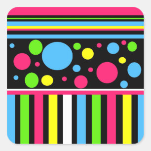 Kleurrijke Neon Stripes Polka Dots roze Blauw Groe Vierkante Sticker