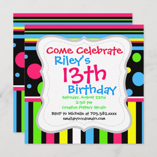 Kleurrijke Neon Stripes Polka Dots roze Blue Green Kaart (Voorkant / Achterkant)