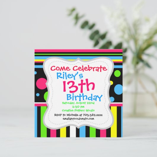 Kleurrijke Neon Stripes Polka Dots roze Blue Green Kaart (Staand voorkant)