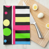 Kleurrijke Neon Stripes Polka Dots roze Blue Green Theedoek (Quarter Fold)