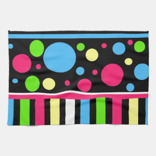 Kleurrijke Neon Stripes Polka Dots roze Blue Green Theedoek