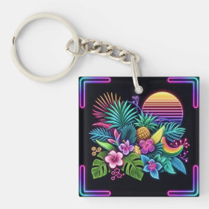 Kleurrijke neon tropisch/Hawaïaans Sleutelhanger