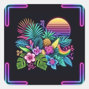 Kleurrijke neon tropisch/Hawaïaans Vierkante Sticker