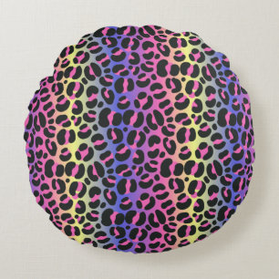 Kleurrijke neon verloop luipaardprint rond kussen