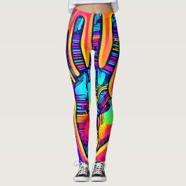 Kleurrijke Neon Vijf & Halve Vingers print Kunst Leggings