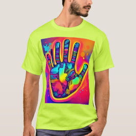 Kleurrijke Neon Vijf & Halve Vingers print Kunst T-shirt