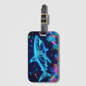Kleurrijke neonhaai bagagelabel (Voorkant (verticaal))