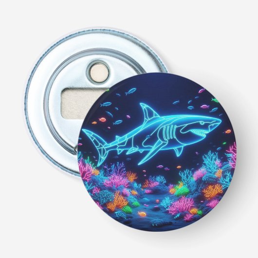 Kleurrijke neonhaai button flesopener (Voorkant)
