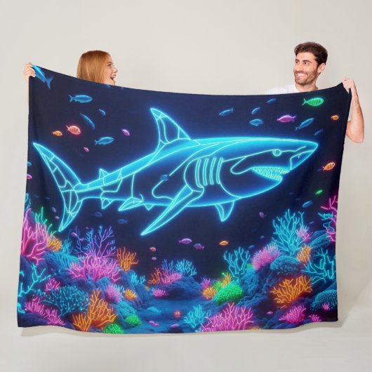 Kleurrijke neonhaai fleece deken (In situ)