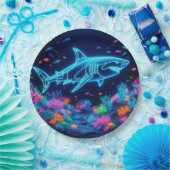 Kleurrijke neonhaai papieren bordje (Feest)