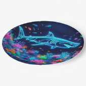 Kleurrijke neonhaai papieren bordje (Gekanteld)