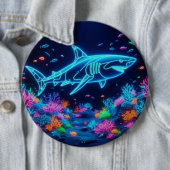 Kleurrijke neonhaai ronde button 6,0 cm (In situ)