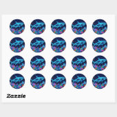 Kleurrijke neonhaai ronde sticker (Vel)
