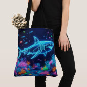 Kleurrijke neonhaai tote bag (Dichtbij)