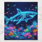 Kleurrijke neonhaai wijn etiket (Enkel label)